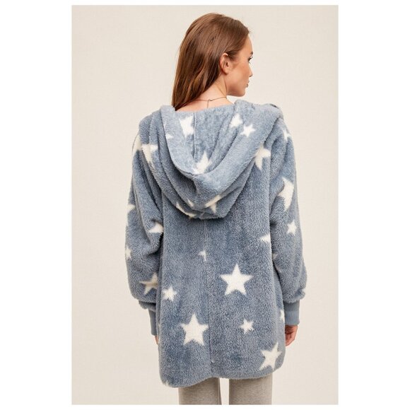 NEW Boutique Hooded Star Teddy Jacket Cozy Sherpa Fleece Weekend Furry Soft Warm - Picture 6 of 7